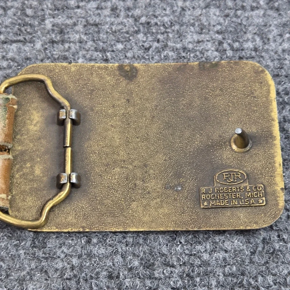 Vintage Ugly Stik Belt Buckle x Tony Lama Strap Mens 40 80s Made USA RJ Roberts